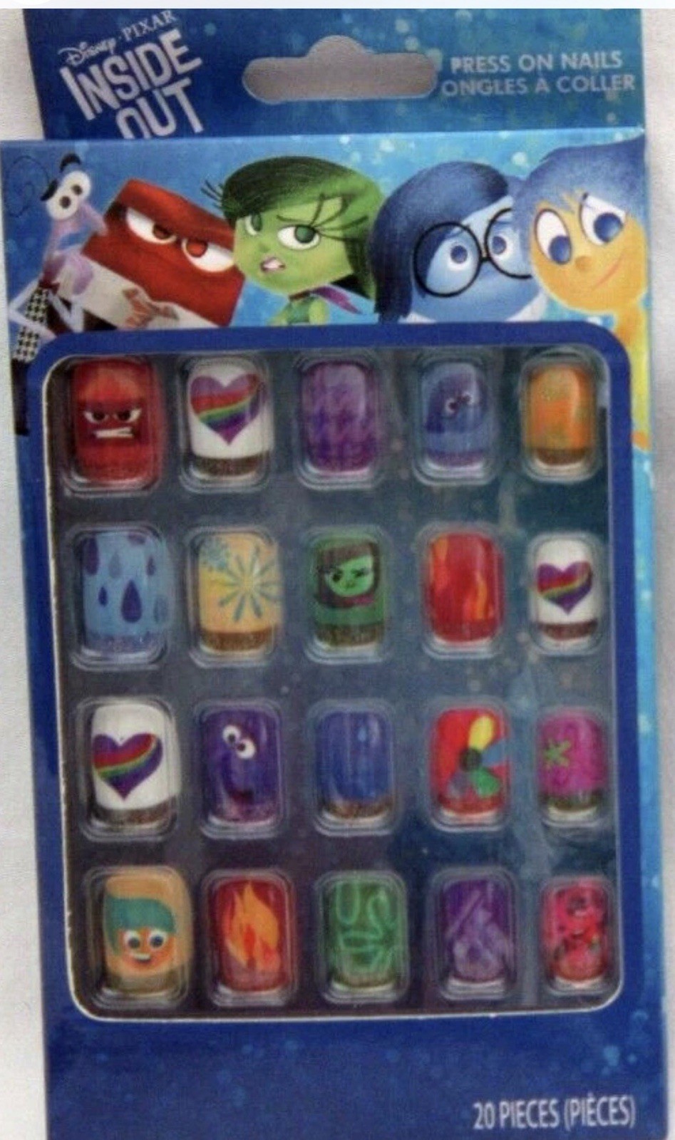 Girls Disney Inside Out Character Press On Stick On Nails 12 Count-New!