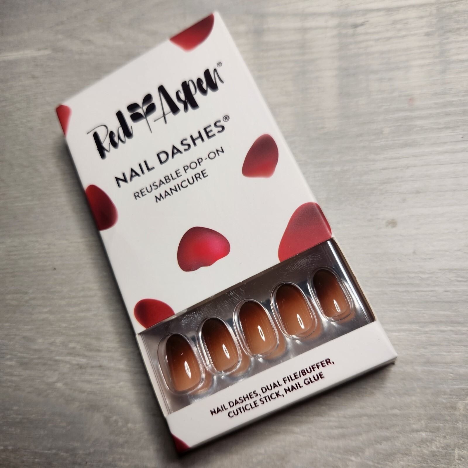 Press On Nails Ashley Dashelorette Nude Brown Ombre Dashes Christmas Red Aspen