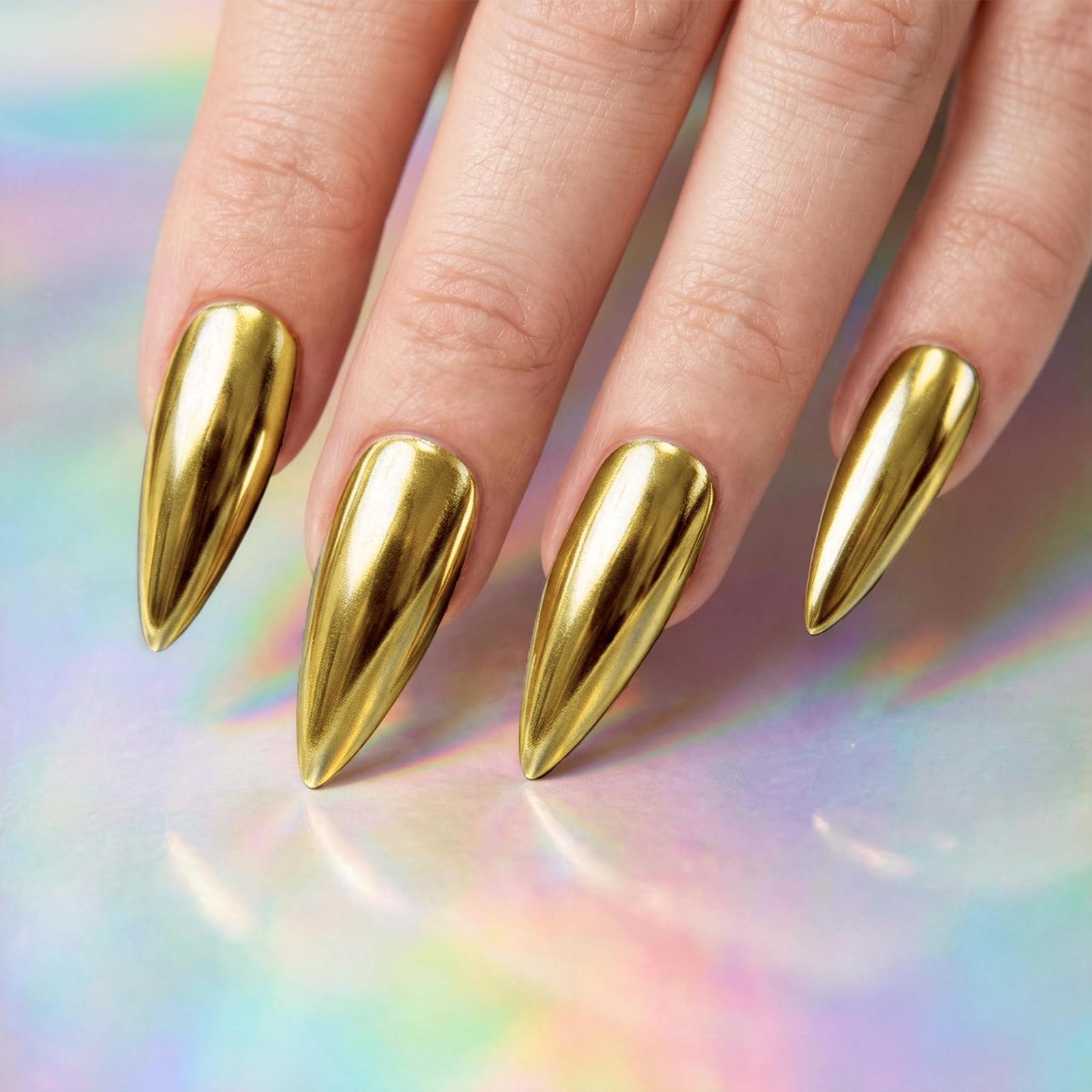 Chrome Nail Powder, Champagne Gold Metallic Nail Powder, Pigment Premium Mirr…