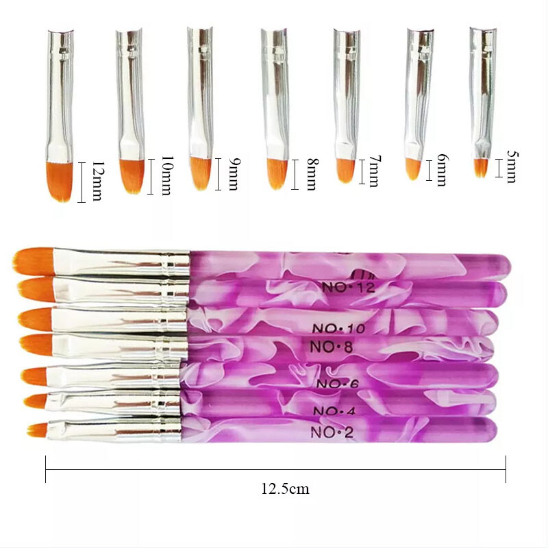 1 Set 7-piece Acrylic Round Head Phototherapy Pen w/ Nylon Hair Brush For Nail