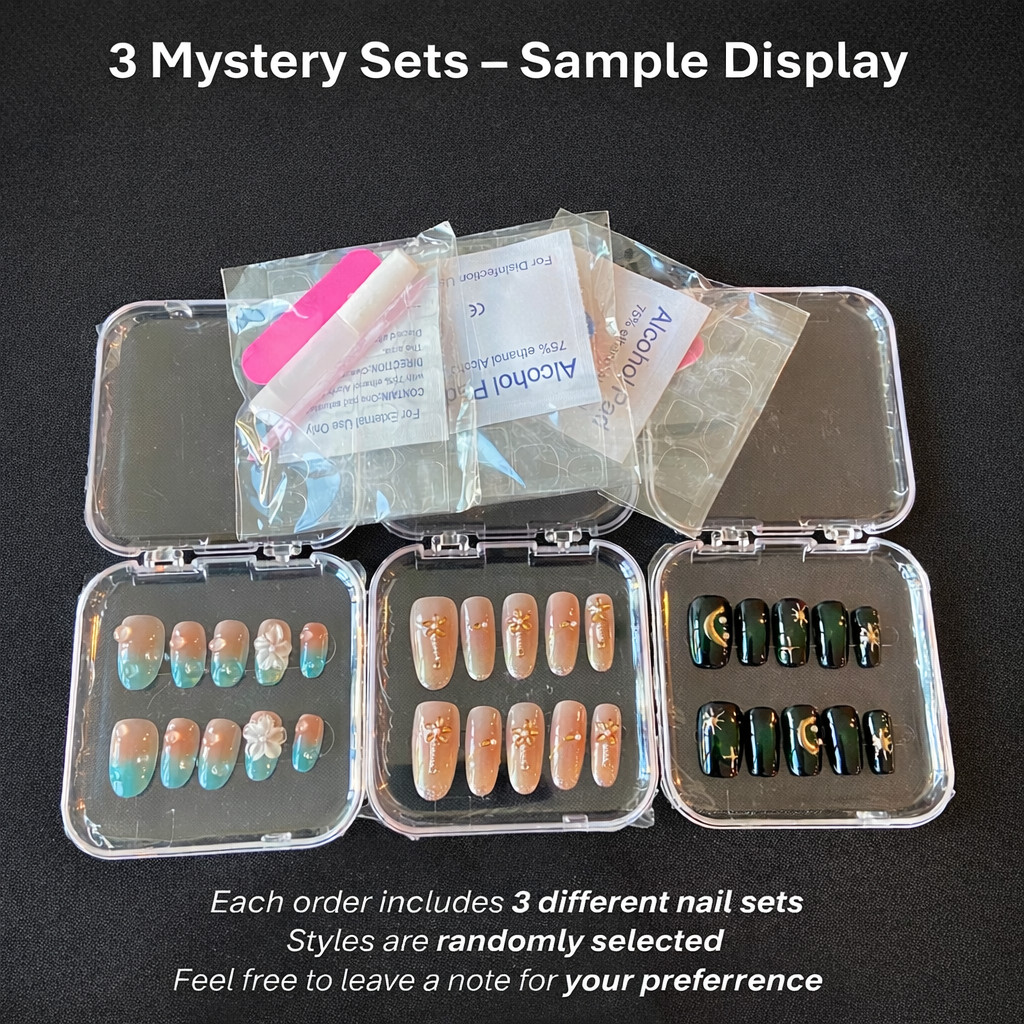 3 Sets Mystery Press-On Nail Box | Handmade Reusable | Gift | Random Style