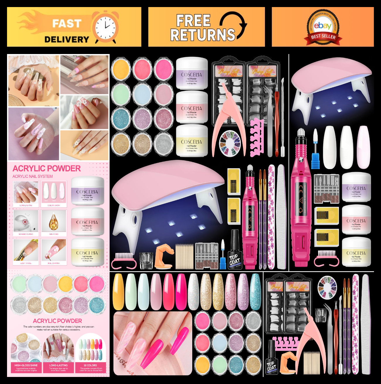 Acrylic Nail Kit for Beginners – Complete Professional Set with Drill, UV Light,