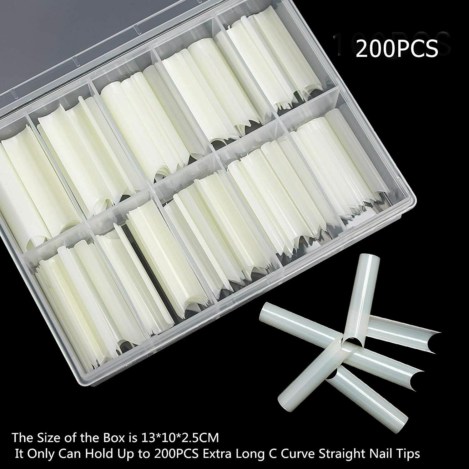 200PCS C Curve Half Cover Nail Tips Extra Long Square Tip Gel Acrylic Nails