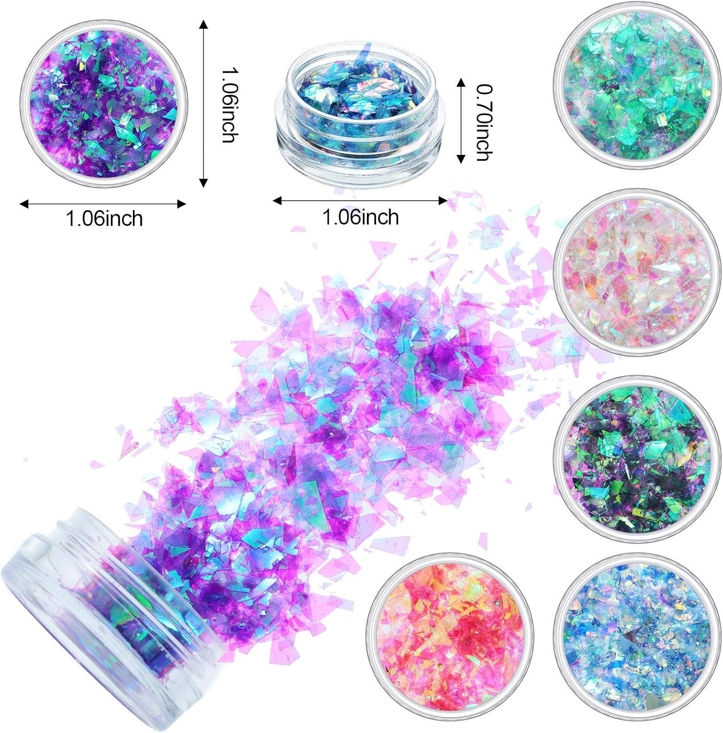 12 Boxes Mermaid Iridescent Chunky Glitter Flakes Chrome Nail Sequins Aurora Hol