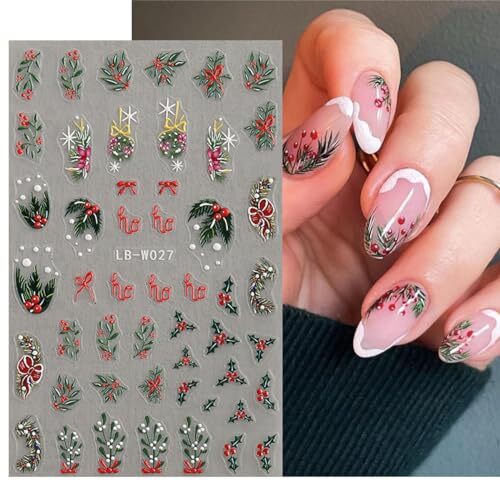 4Pcs Christmas Nail Art Stickers 5D Embossed Nail Decals Winter Christmas Tree