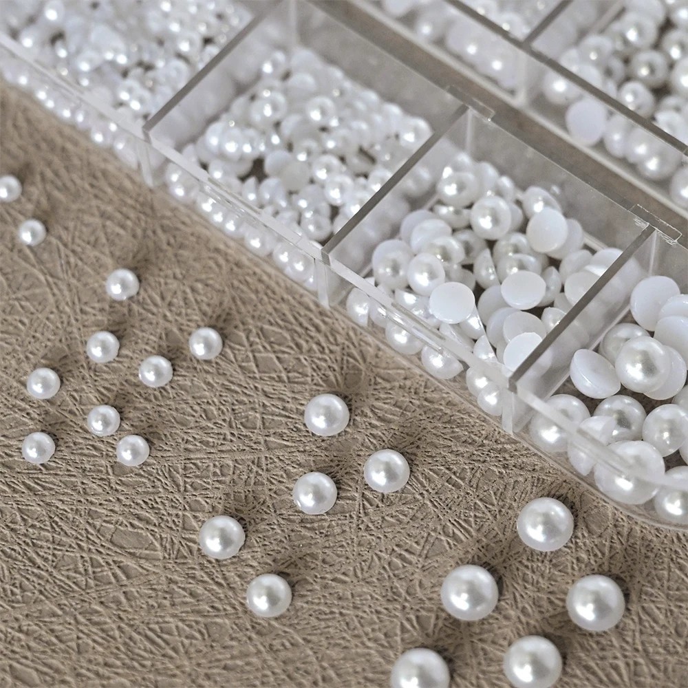12 Grids Flat Back Pearl Beads 3D Nail Art Charms Rhinestones DIY Gems Jewels