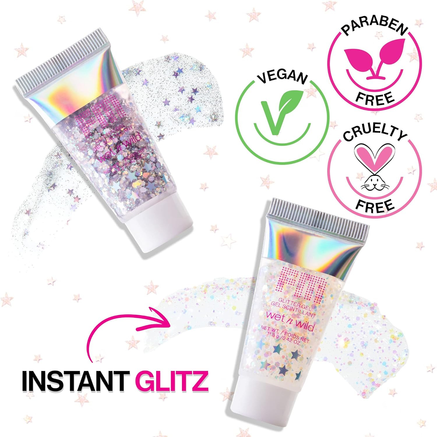 Silver Seeing Double Body Glitter Gel – Quick-Dry, Long-Wear, Face+Body (2 Pack)