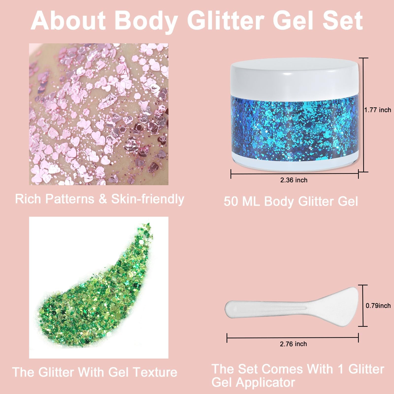 50ML Body Glitter Gel, Red White Blue 4th of July Chunky Glitter for Face Hai…