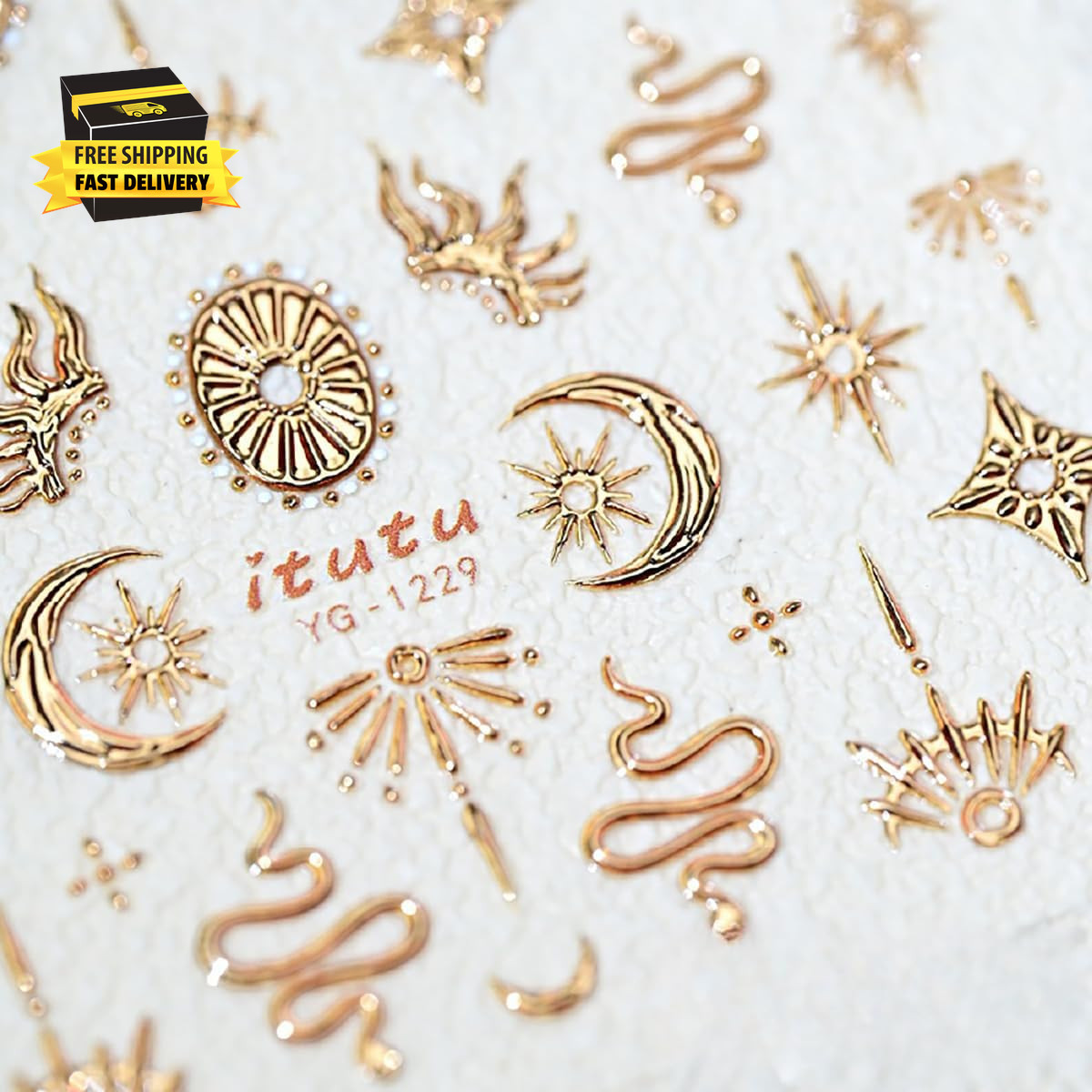 1 Sheets Embossed Star Nail Stickers for Nail Art Gold Snake Nail Decals 5D Self