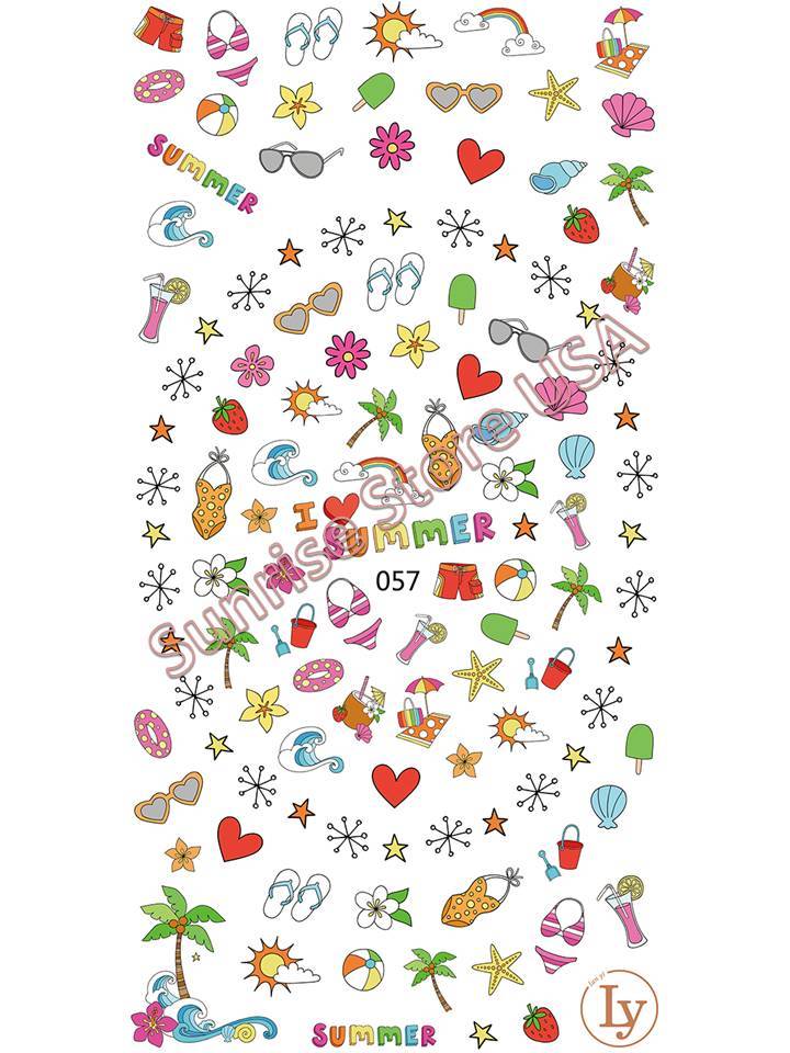 3D Nail Art Sticker Summer Beach Palm Tree Seashell Mermaid Star Fish Decals DIY