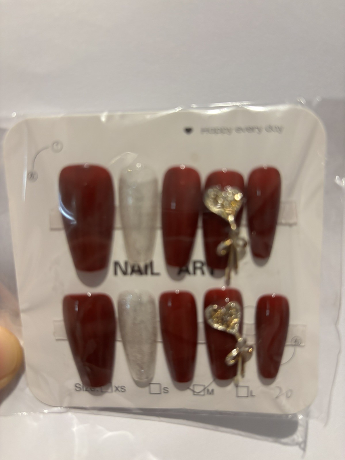 ⁠Dark Red Blood Press On Nails Halloween Glam Rhinestone Accent Long Stiletto⁠ M