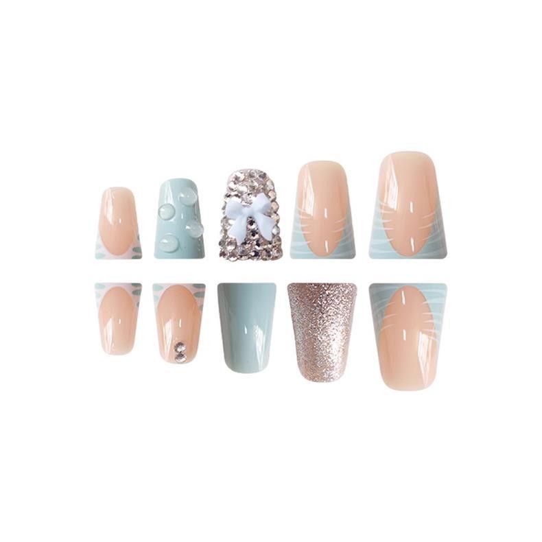 Duck Shape False Nails Sweet Bow Rhinestone Press on Nails