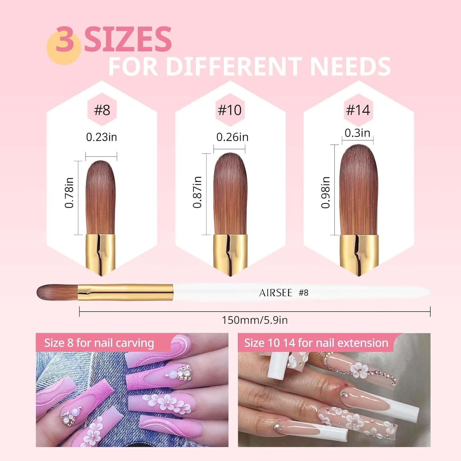 3PCS Acrylic Nail Brush Set, Size 8/10/14 for Beginner & Professional Use for…