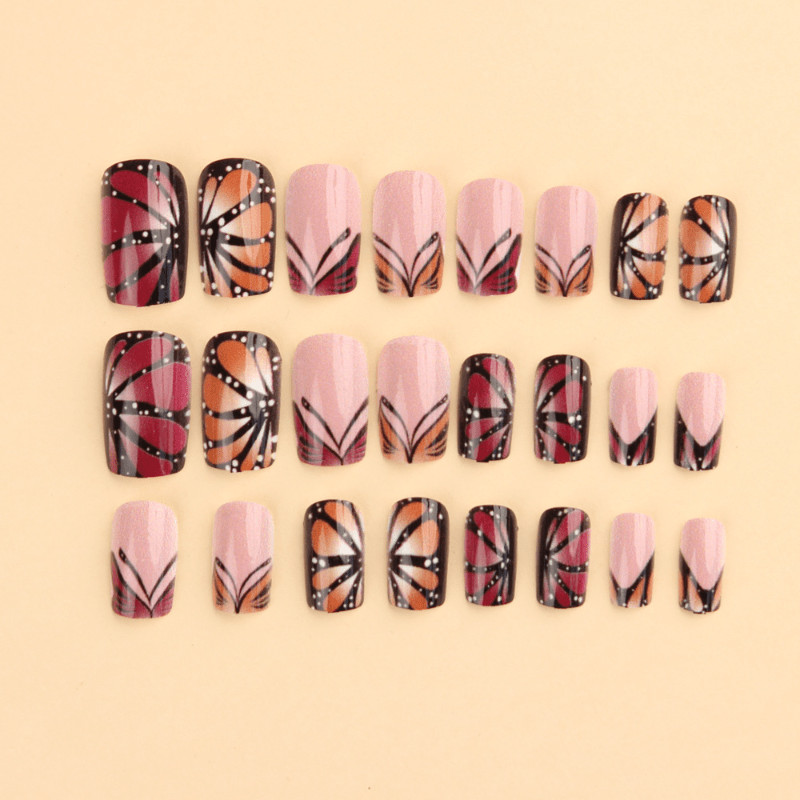 48 Pcs Gradient Butterfly Coffin Press on Nails, Trendy Cute Summer Fake Nails