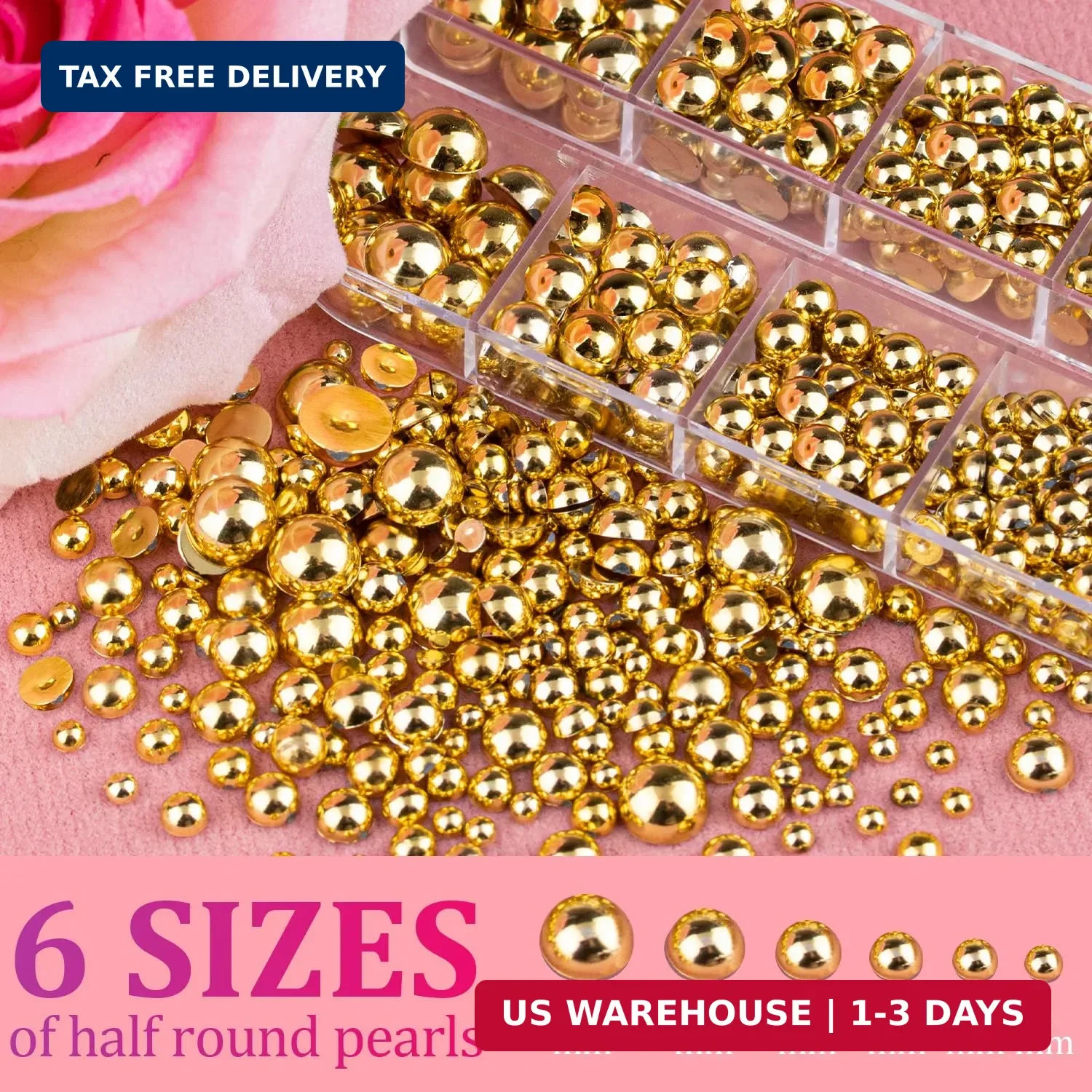 Gold Nail Charms and Gems, Half Round Flatback Pearl Nail Charms, Nai