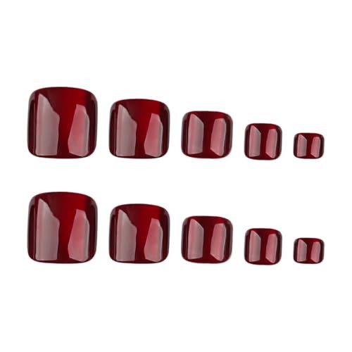 24 Pcs Wine Red Press on Toenails for Women – Square Fake Toe Nails Press ons