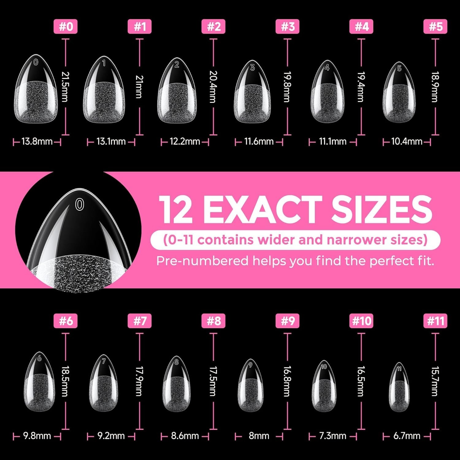 Short Almond Fake Nails 216pcs Pre-Shape Gel Acrylic Nail Tips for Full Cover…