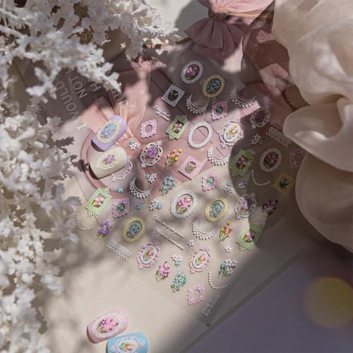 1 Sheets 5D Retro Flower Nail Art Stickers Spring Summer Cute Flower Stickers-8
