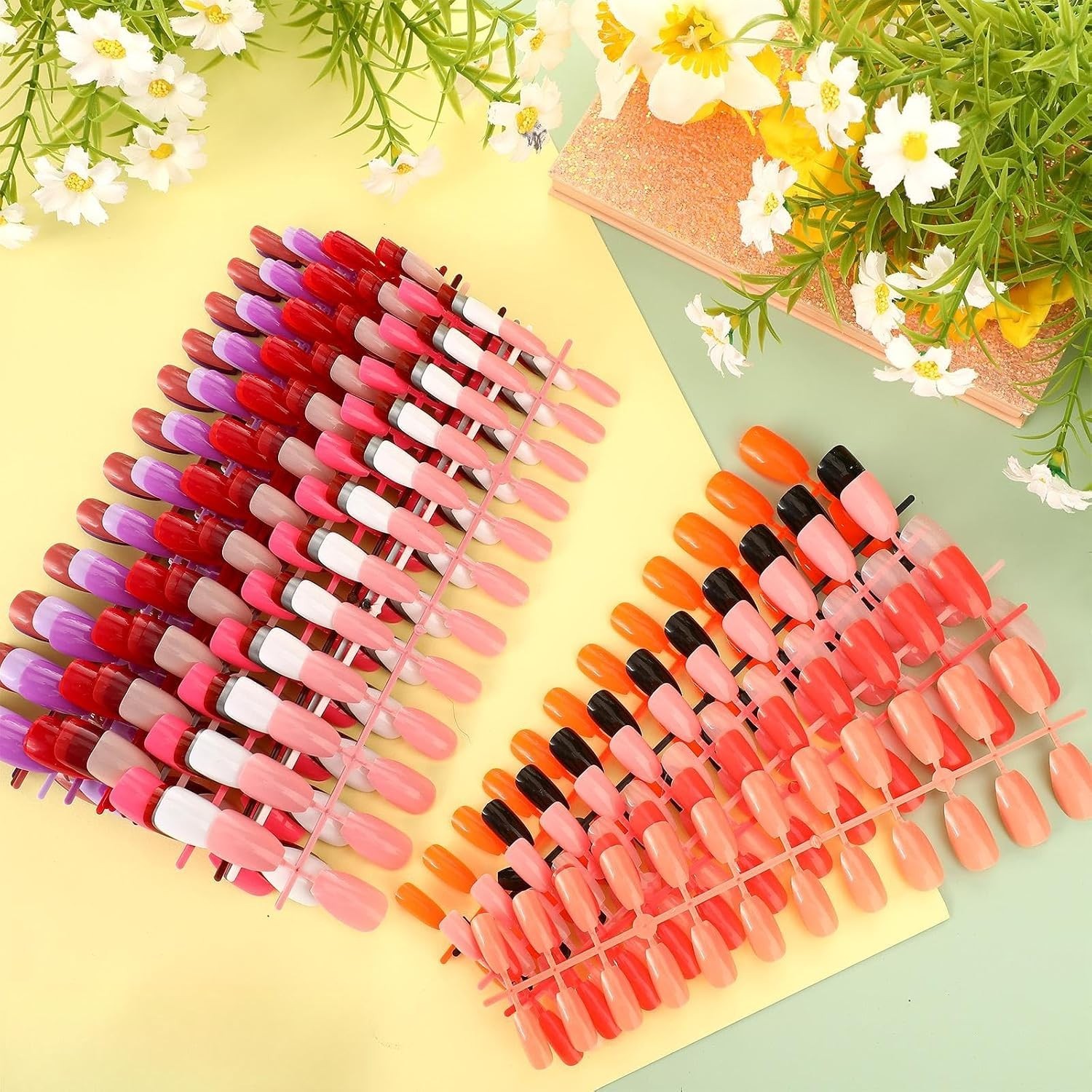 720 Pieces 30 Sets Medium Square False Nails Artificial Ballerina Glossy Pres…