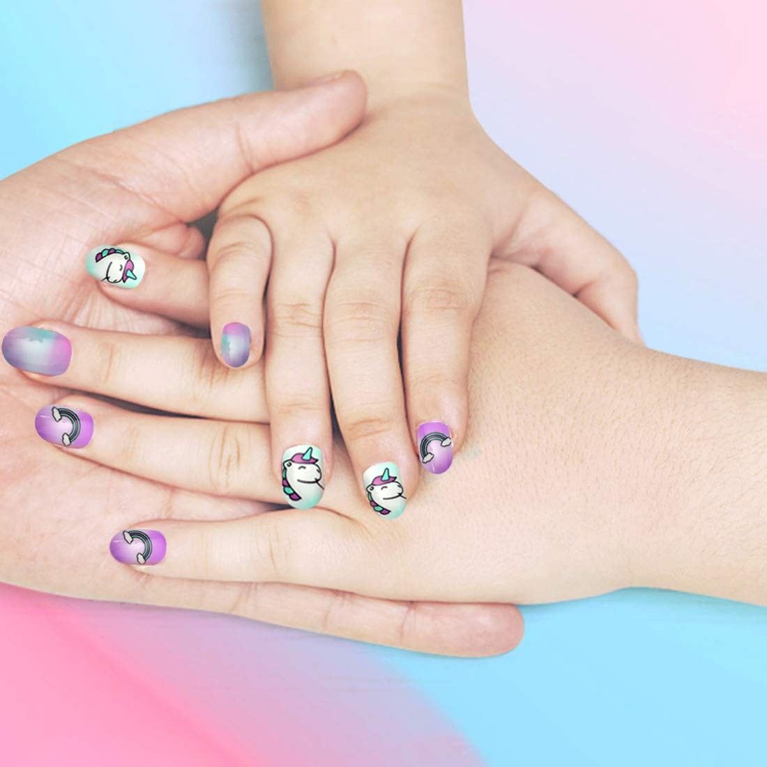 120pcs 5 pack Children Nails Press on Pre-glue Full Cover Glitter Gradient Co…