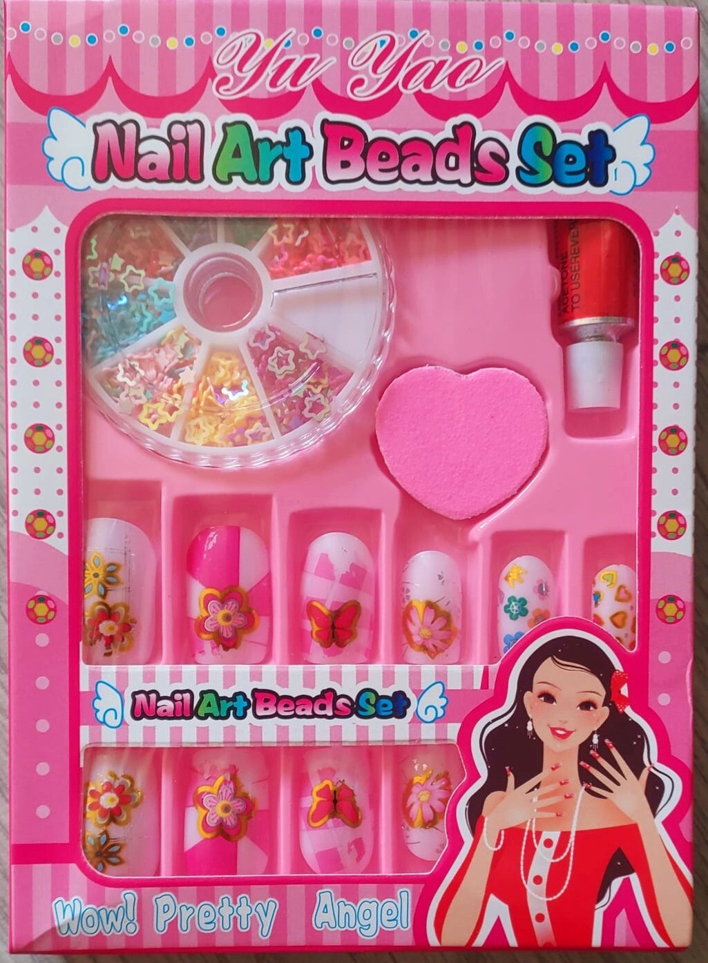 Nail Art Beads Kit Girls Artificial Nails Adhesive Kit Birthday Christmas gift