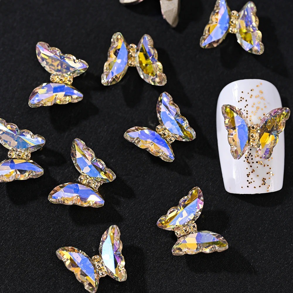 10pcs 3D Nail Art Jewelry Charms Crystal Butterfly Nail Tips Decorations