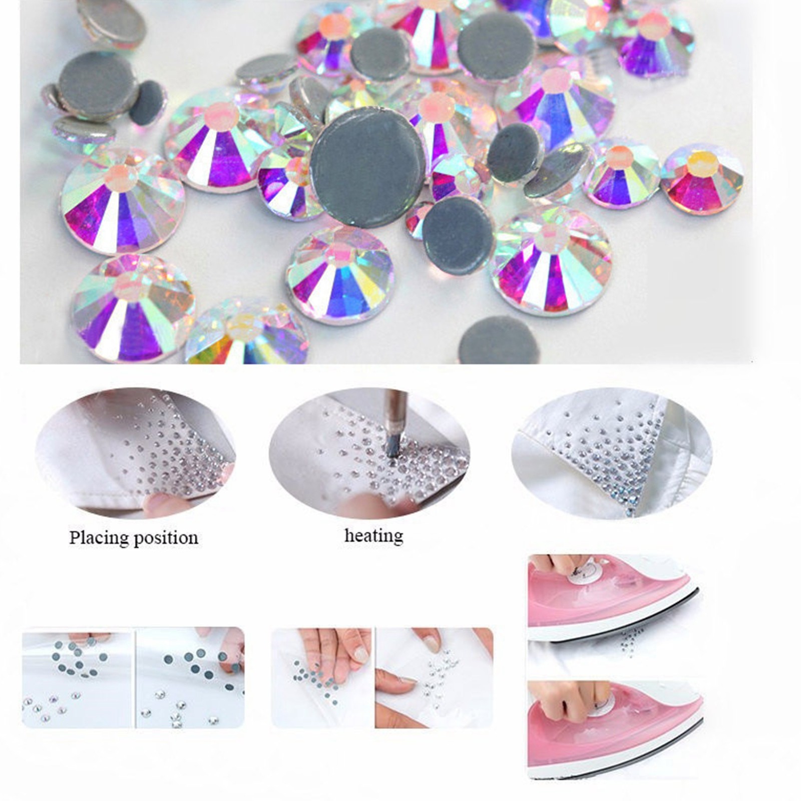 1440pcs Colour Flatback Crystal Iron On Strass Hotfix Glass Rhinestones Hot Fix