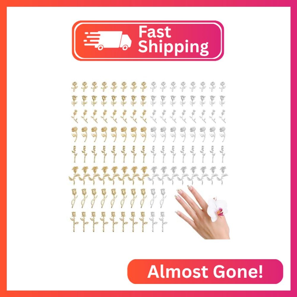 160pcs Gold Charms for Nails,3D Vintage Rose Nail Charms Gold and Sliver Romanti