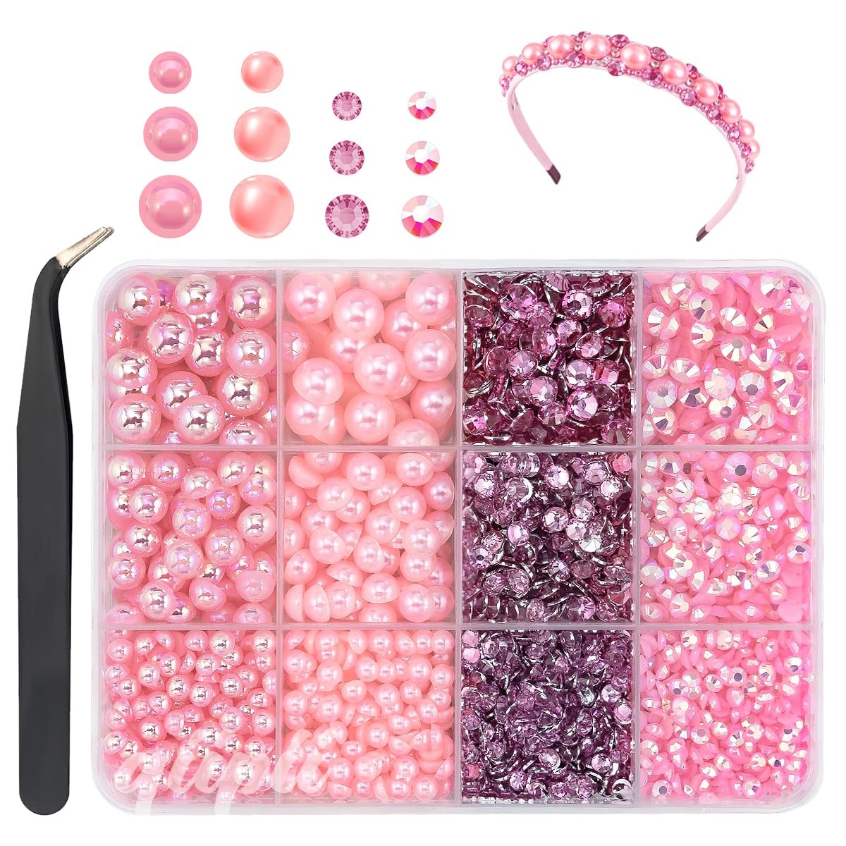 qiipii 3mm-8mm Dark Pink Flatback Pearls and Rhinestones for Bedazzling Craft…
