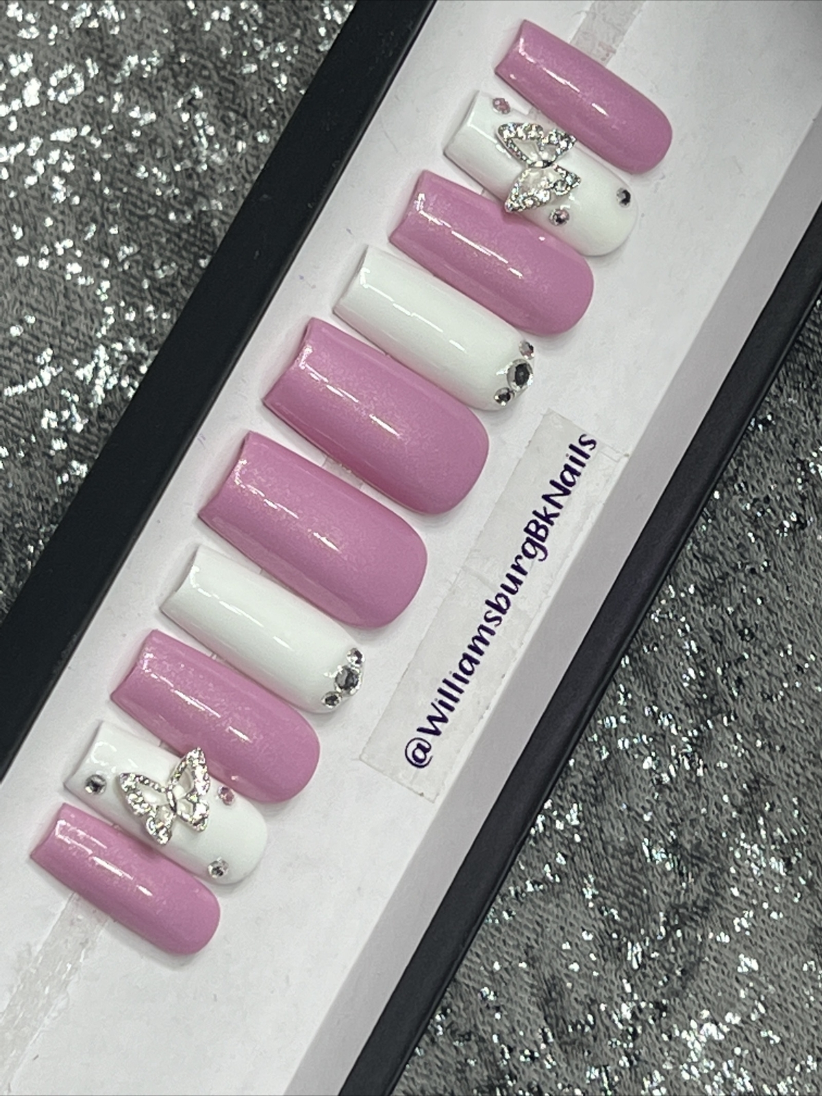 🔥 CUSTOM Gel Press On Nails, Lilac W BLING 10p set FULL SET W Kit BUTTERFLY