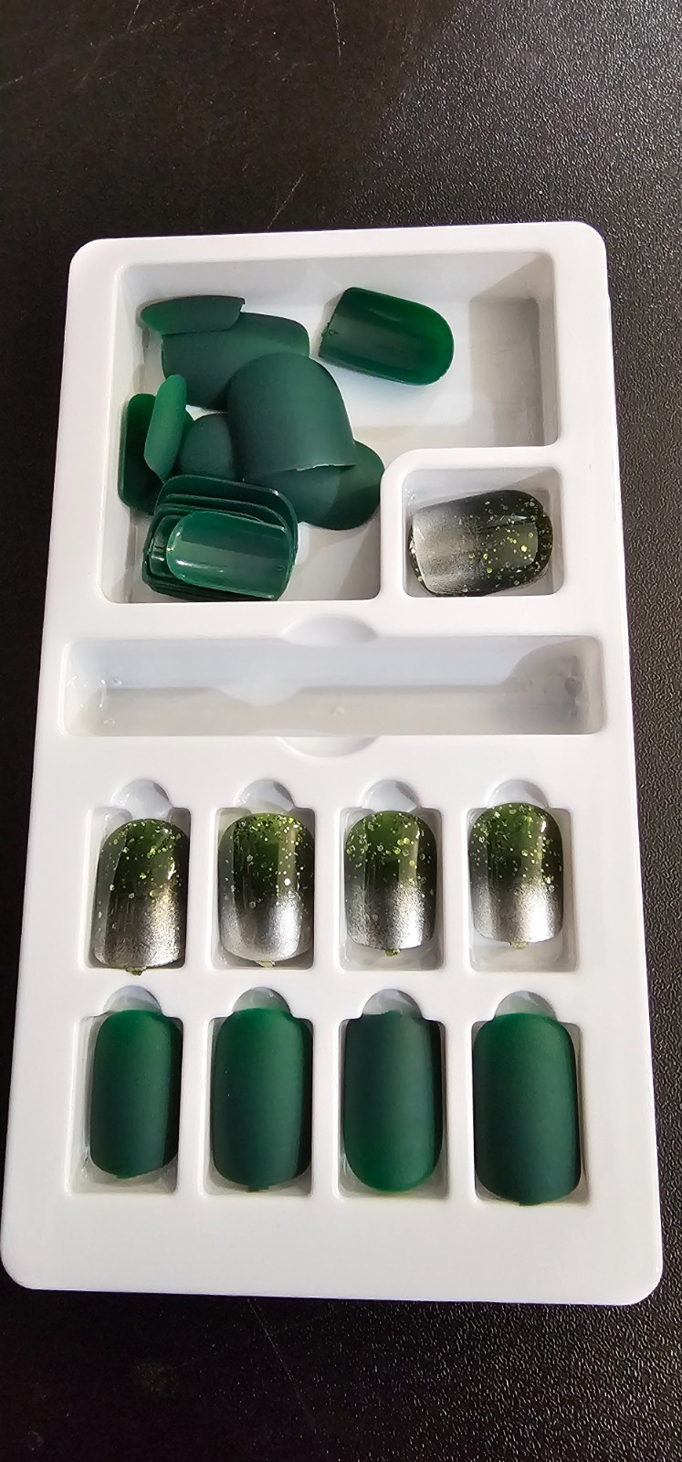 Metallic Green press on nails kit with glue silver unique design