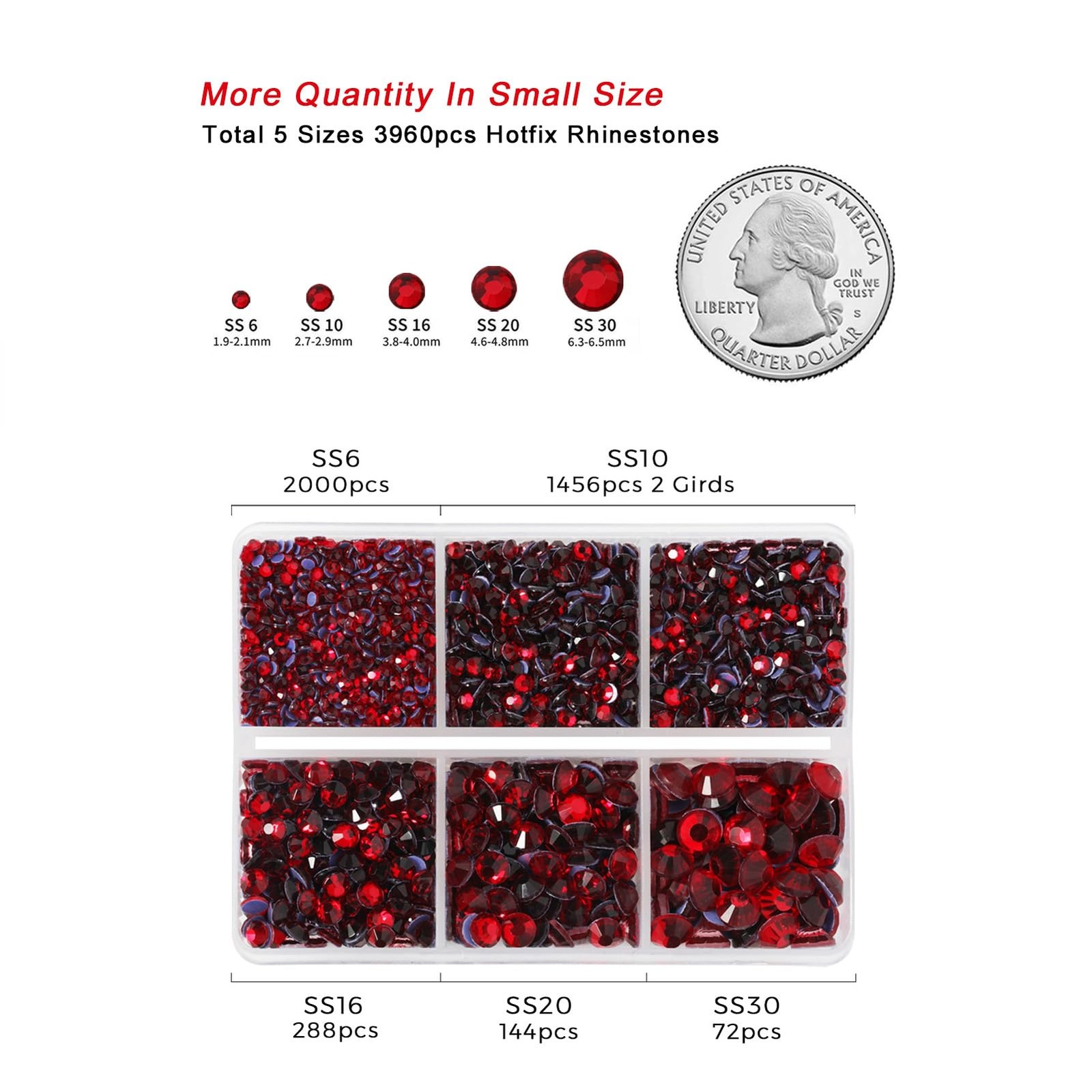 Hotfix Rhinestones 3960Pcs, Red Rhinestone for Clothes, Hot Fix Crystals Rhinest