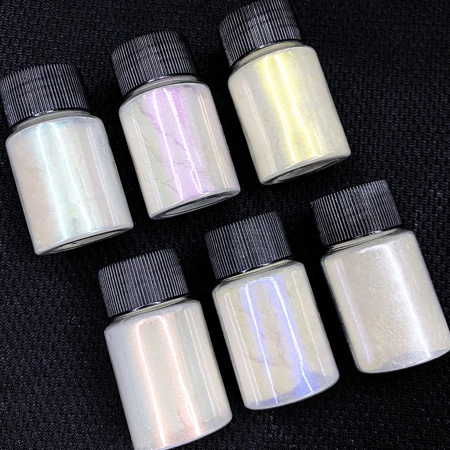 Aurora Mermaid Nail Art Powder 6 Pcs Set High Gloss White Pearl Chrome Pigment