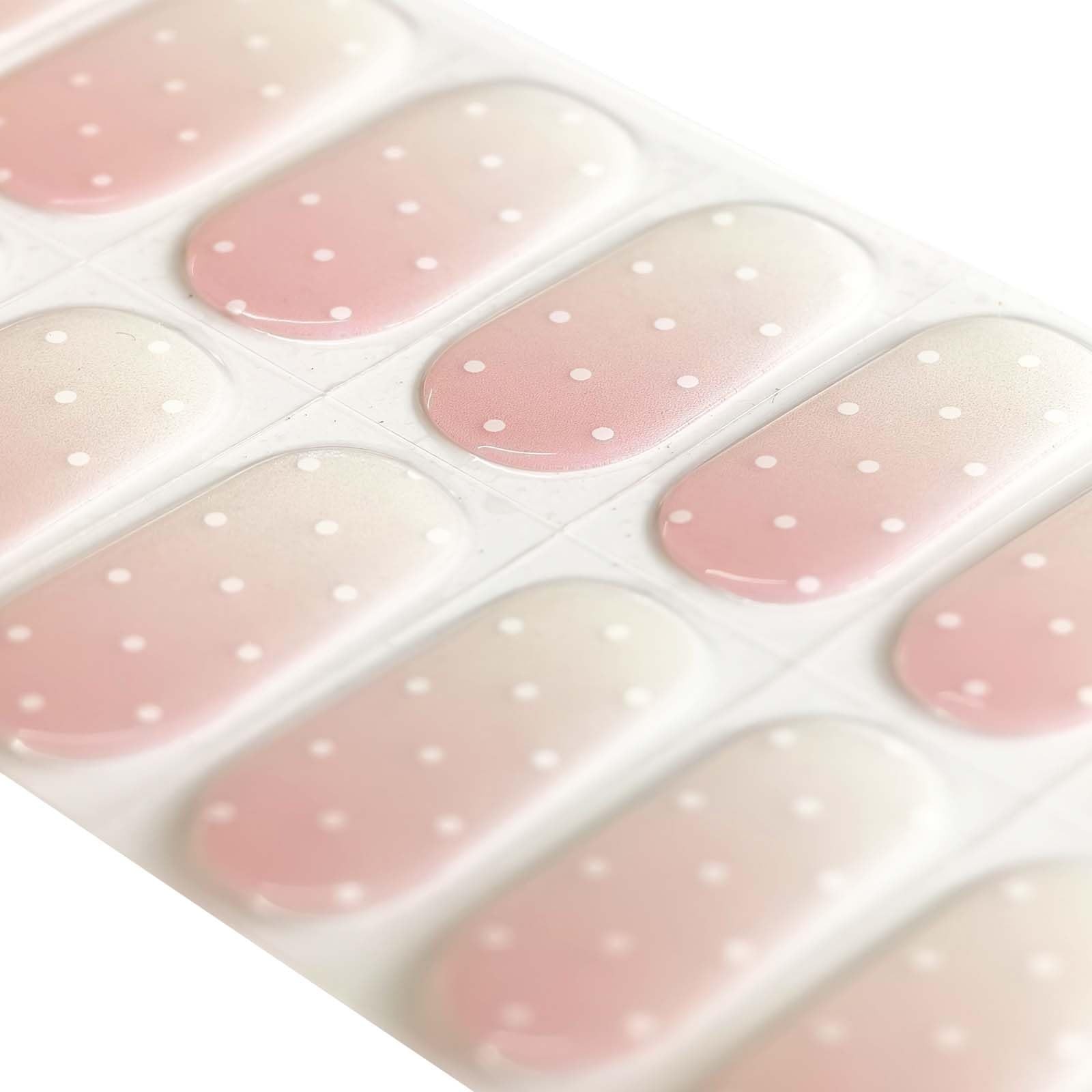 White Polka Pink Ombre Semi Cured Gel Nail Strips 20 Pcs