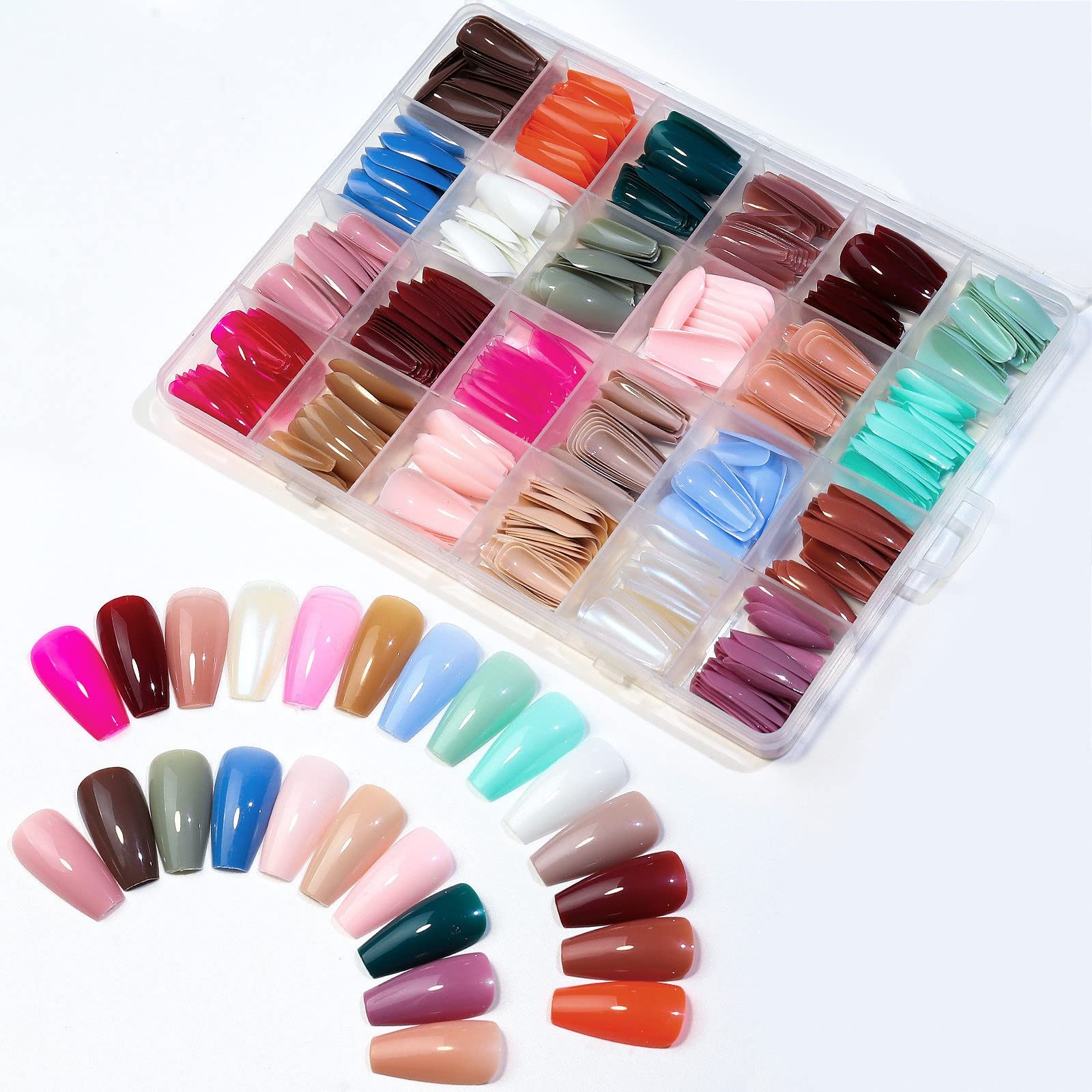 576PCS Coffin Press on Nails Medium Length 576 Piece Assortment, Transparent