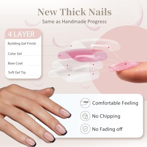 30Pcs Black French Tip Press on Nails Short Square Nails Press square black