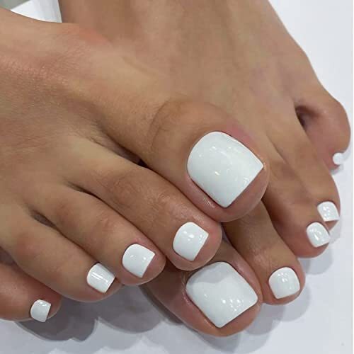 White Press on Toenails Square Fake Toenails Gloss Glue on Toenails Full style8