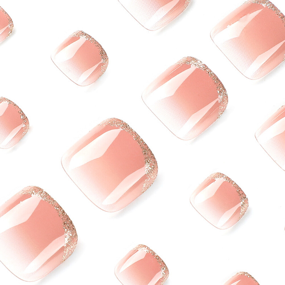 24x False Toenails French Manicure Fake Press On Full Cover Toe Nail With 1 Glue