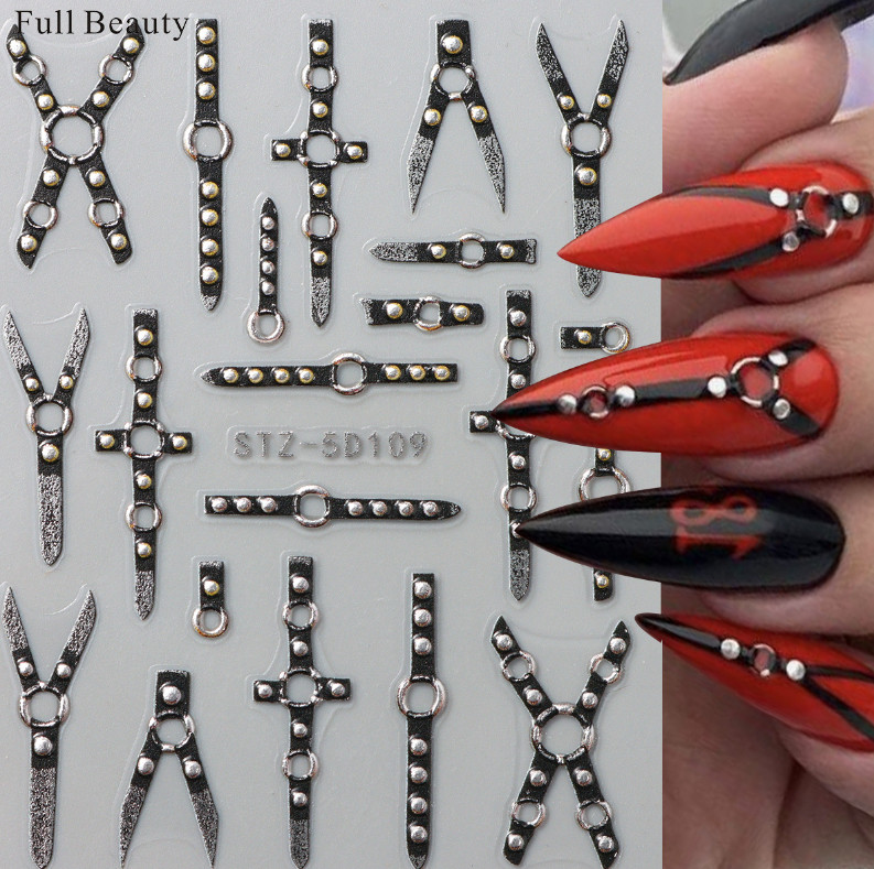 Relief Belt Nail Art Stickers Bondage Gothic Nail Stiletto Black Stripe NH27