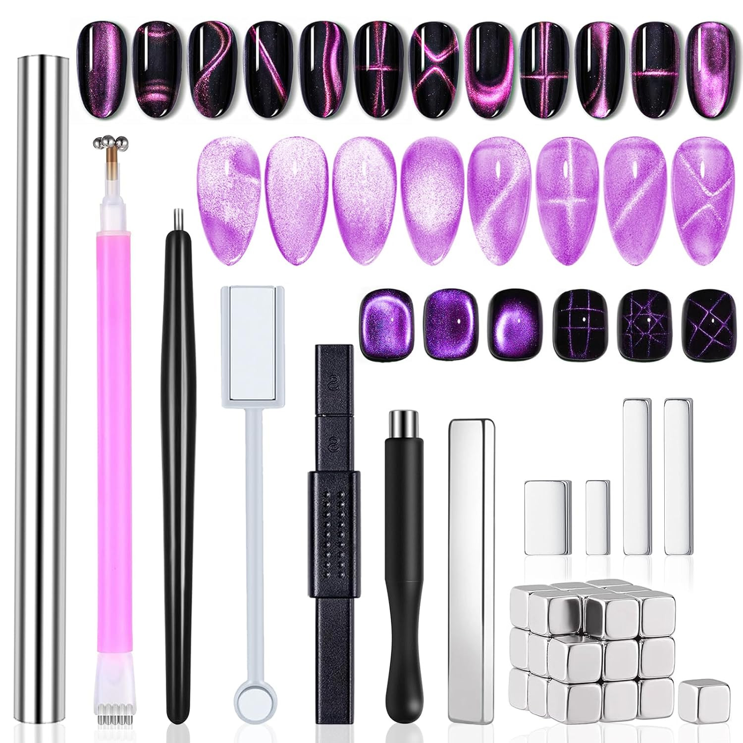 38Pcs Cat Eye Nail Magnet Tool Set, Strong Magnetic Cat Eye Gel Nail Polish Magn