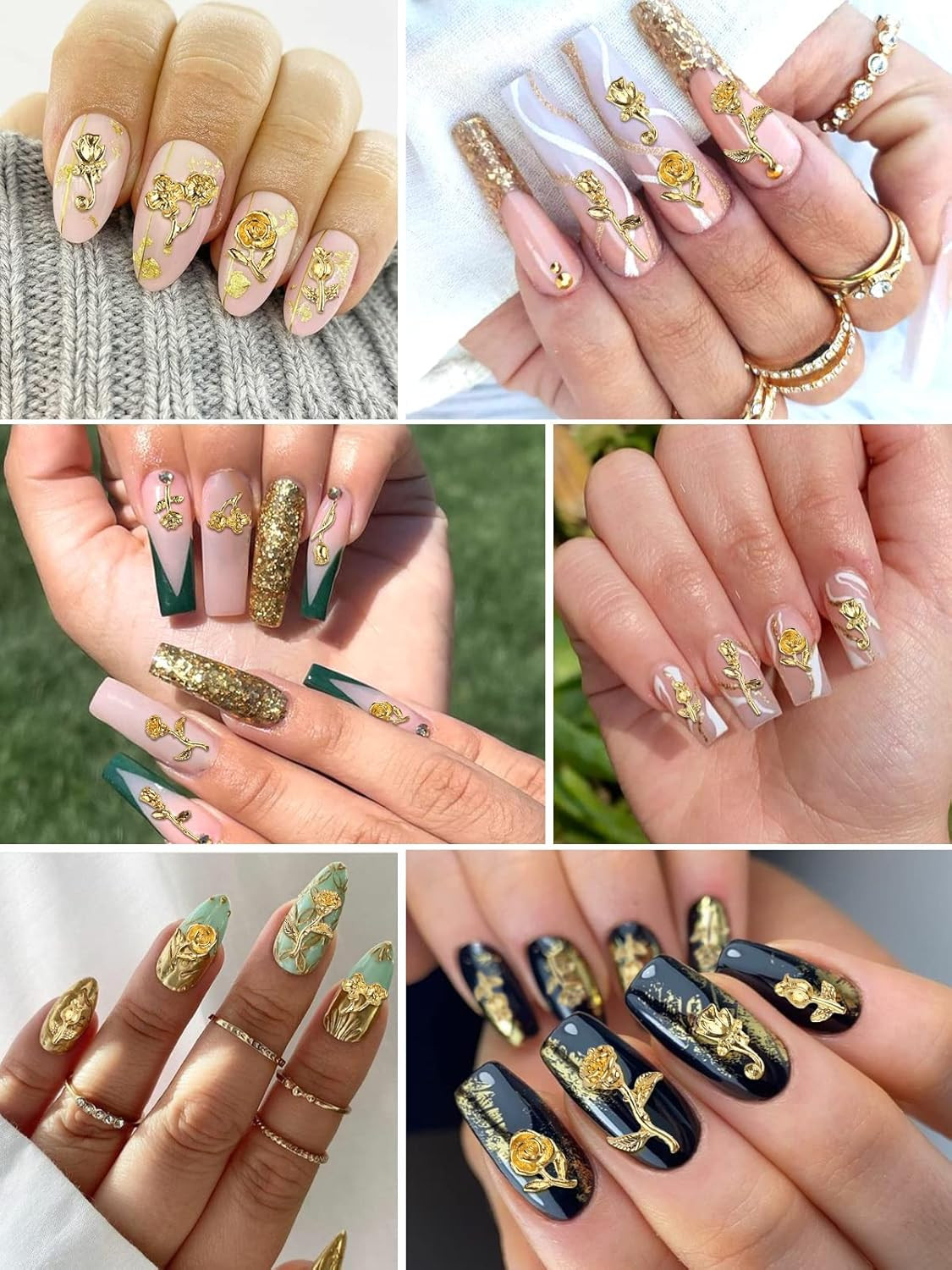 TOROKOM 120 PCS 3D Gold Rose Nail Art Charms Romantic Flowers Nails Decorations