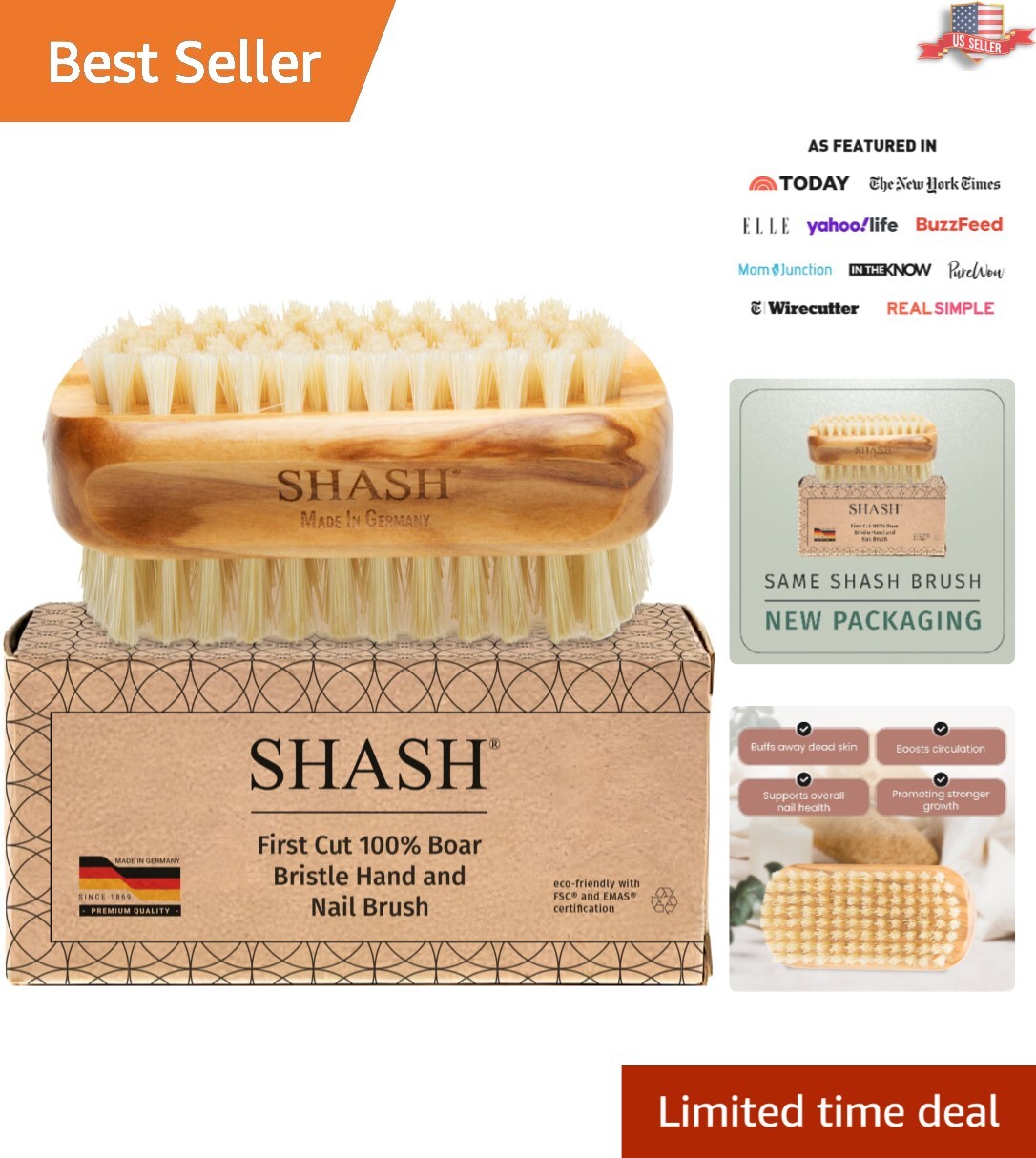 Luxurious KELLER 100% Boar Bristle Nail Brush – Clean and Buff for Glossy Hands
