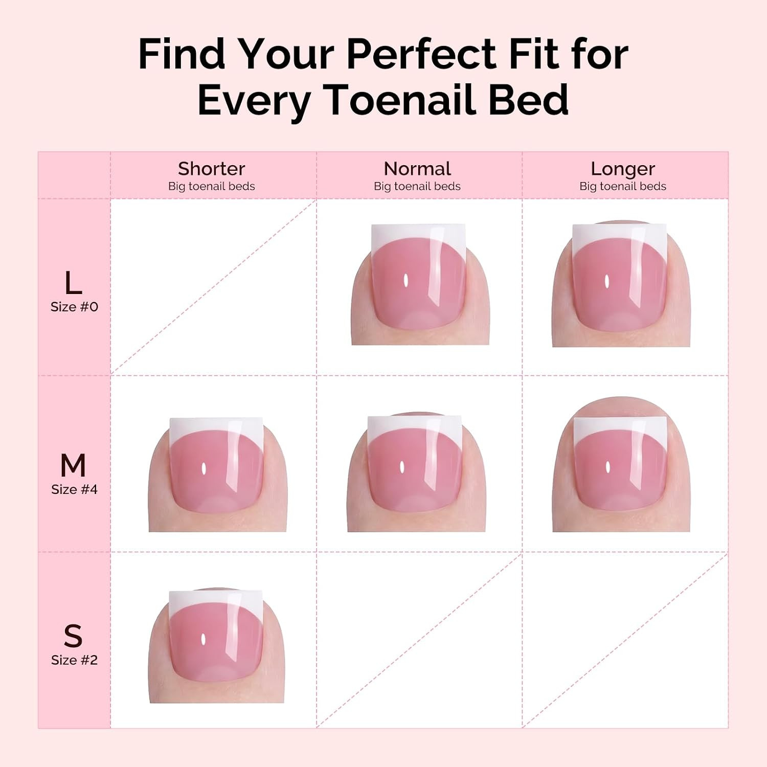 French Tips Square Press on Toenails,300Pcs 15 Sizes | Pre-Designed High Gloss X
