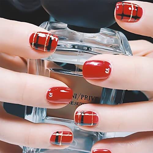 16 Sheets Red Plaid Nail Polish Strips for Women Nail Stickers Red Plaid Style