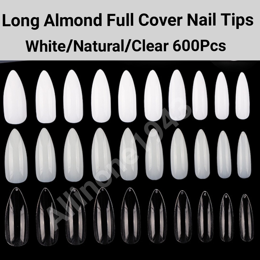 600Pc Long Almond Full Cover artificial Nails Tips Acrylic False Press on Nails