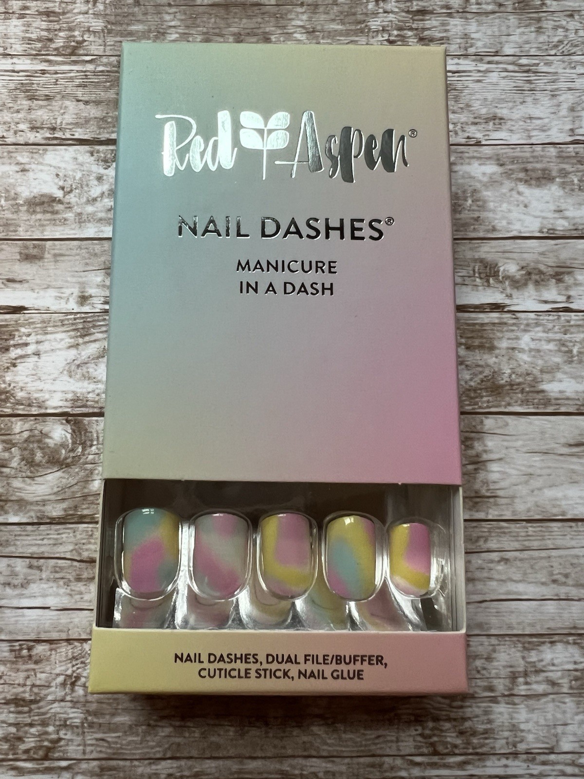 Red Aspen TIE DYE TIME BAILEY Short Square Press On Nail Dashes New!!