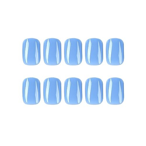 SWEKKE Blue Press on Nails – Short Square – Full Cover – Fake Nails