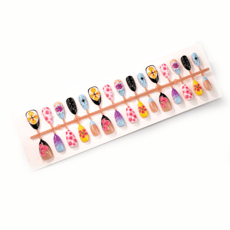 60 Pcs Gradient Color Floral Oval Press on Nails, Trendy Art Summer Fake Nails