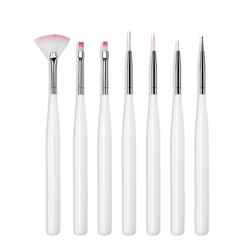 7Pcs White Acrylic Nail Art Pen Tips UV Builder Gel Painting Brush Manicure Set