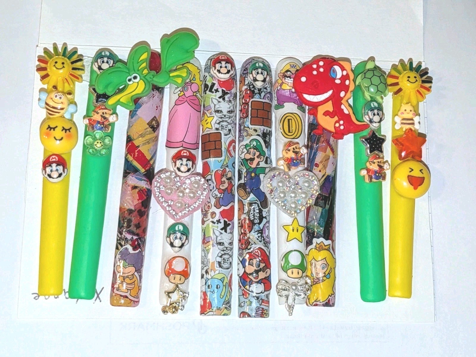 Bright Custom Super Mario Multicolor Decorative 6Xl Press On Nails Sz X-Large